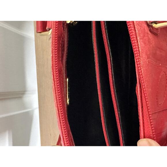 Vintage Fendi Handbag Womens Red Leather FF Logo Boston Satchel Made Italy 80s - Picture 11 of 16